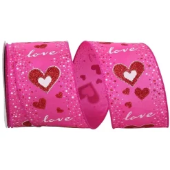 Ribbon^Reliant Ribbon Fuchsia Glitter Heart Ribbon, 2.5"X10Yd