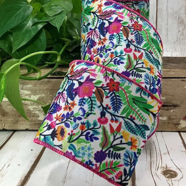 Spring Ribbon^D. Stevens Garden Floral Ribbon 4"X10Yds