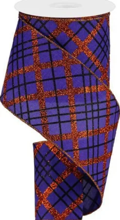 Ribbon^Craig Bachman Glitter Diagonal Plaid Royal Ribbon, 4" X 10Yd