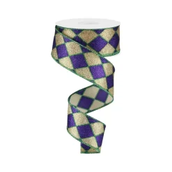 Mardi Gras^Craig Bachman Glitter Harlequin Ribbon, Purple & Gold 1.5"X10Yd
