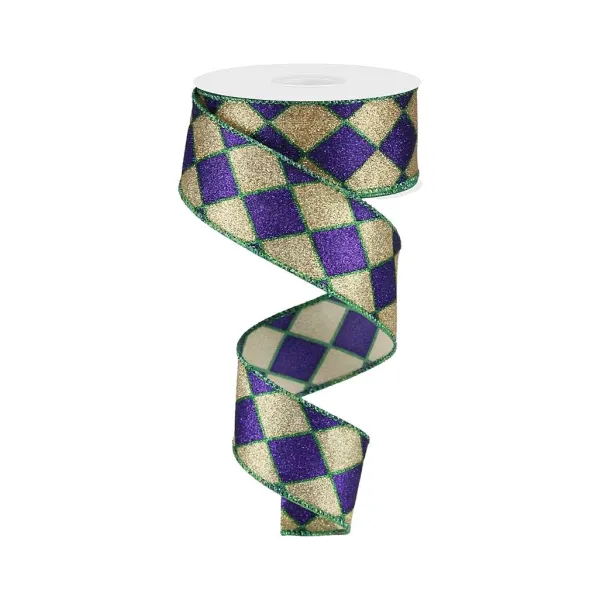 Ribbon^Craig Bachman Glitter Harlequin Ribbon, Purple & Gold 1.5"X10Yd