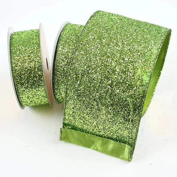 Spring Ribbon^Farrisilk Glitter Magic Lime Green Ribbon, 1.5"X10Yd