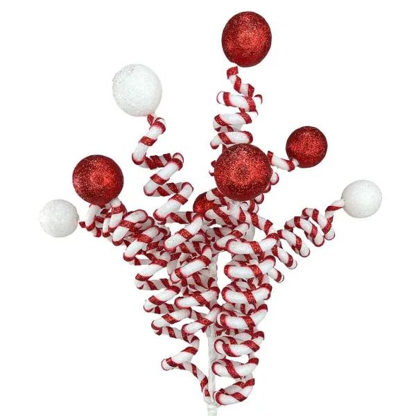 Sprays^Liberty Floral Glitter Red & White Curly Ball Spray