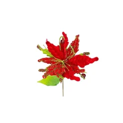 Stems^Regency Glitter Velvet Jinglebell Poinsettia Stem