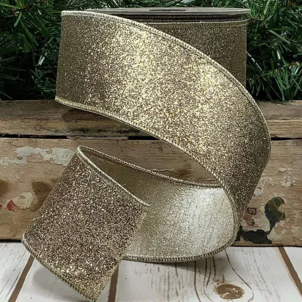 Happy New Year^D. Stevens Gold And Silver Glitter Metallic Ribbon, 2.5" X 10Yd