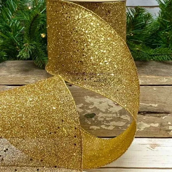 Happy New Year^D. Stevens Gold Glitter Mesh Ribbon, 4" X 10Yd