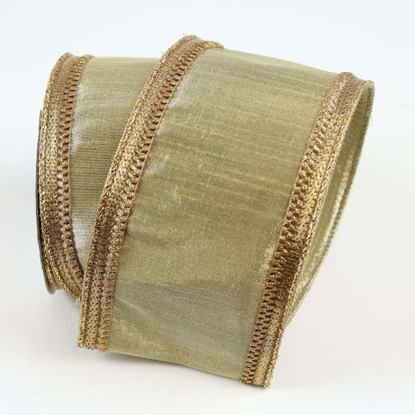 Ribbon^Farrisilk Golden Gold Borders Ribbon, 4" X 10Yd