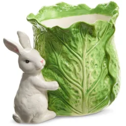 Table Decor^RAZ Green Cabbage Container With Bunny
