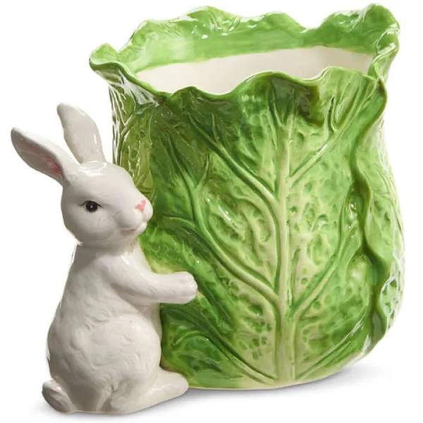 Table Decor^RAZ Green Cabbage Container With Bunny