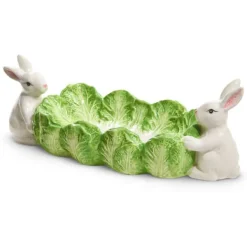 Table Decor^RAZ Green Cabbage Tray With Bunnies