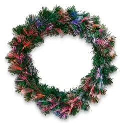 Door Decor^180 Degrees Green Fiber Optic Wreath, 24"