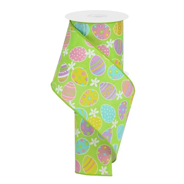 Ribbon^Craig Bachman Green Ribbon Pastel Easter Eggs Ribbon, 4" X 10Yd