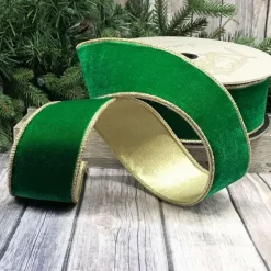St. Patrick's Day^D. Stevens Green Velvet Glitter Gold Trim Ribbon, 4" X 10Yd