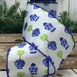 Spring^D. Stevens Grosgrain Printed Urn Ribbon, 4" X 10Yd