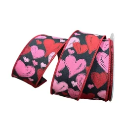 Ribbon^Craig Bachman Hand Drawn Hearts On Black Ribbon, 1.5"X10Yd