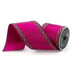 Ribbon^Farrisilk Hot Pink Braided Mosaic Ribbon, 4" X 10Yd