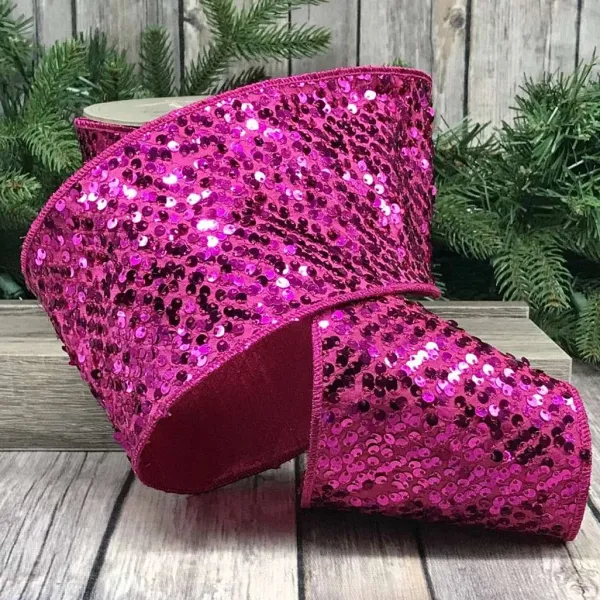 Ribbon^D. Stevens Hot Pink Metallic Sequin Ribbon, 4" X 10Yd