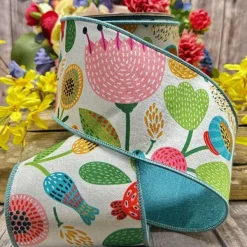 Spring Ribbon^D. Stevens Large Abstract Floral Ribbon, 4" X 10Yd