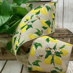Spring^D. Stevens Lemon And Bees On Tan Ribbon 4"X10Yds