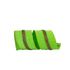 Ribbon^Reliant Ribbon Lime Dupioni With Metallic Piping Center Ribbon, 4" X 5Yd