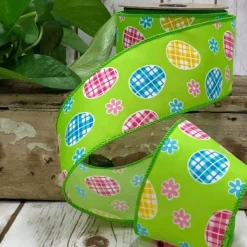 Ribbon^D. Stevens Lime Easter Egg And Daisy Ribbon, 2.5" X 10Yd