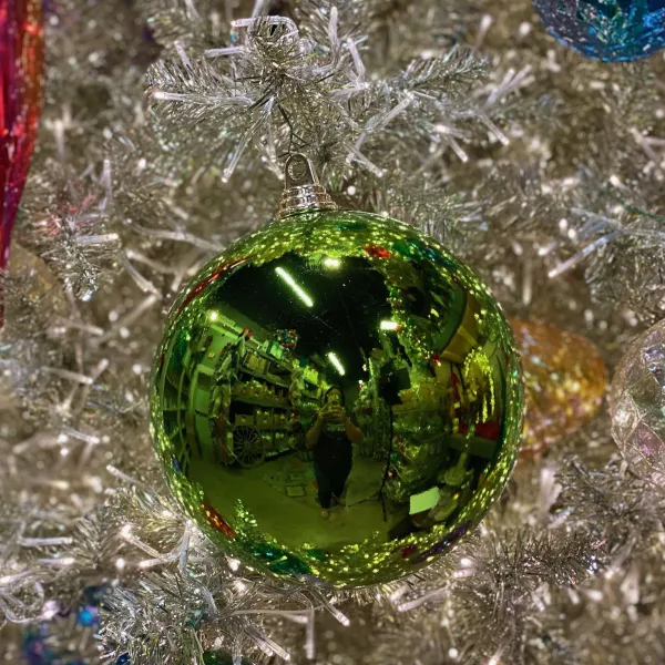 Mardi Gras^Farrisilk Lime Green Shiny Ball Ornament, 8"