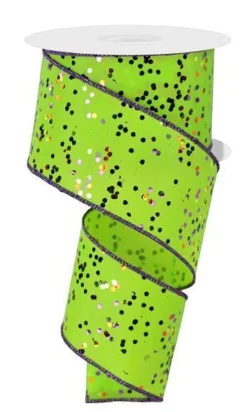 Ribbon^Craig Bachman Lime Green Sprinkle Glitter Ribbon, 2.5" X 10Yd.