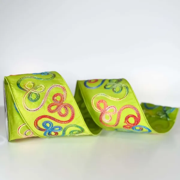 Ribbon^Farrisilk Lime Whimsy Ribbon, 4"X10Yd.