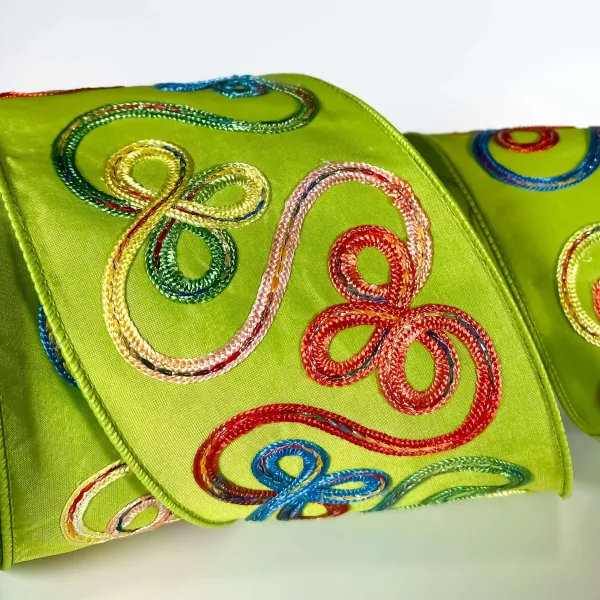Ribbon^Farrisilk Lime Whimsy Ribbon, 4"X10Yd.