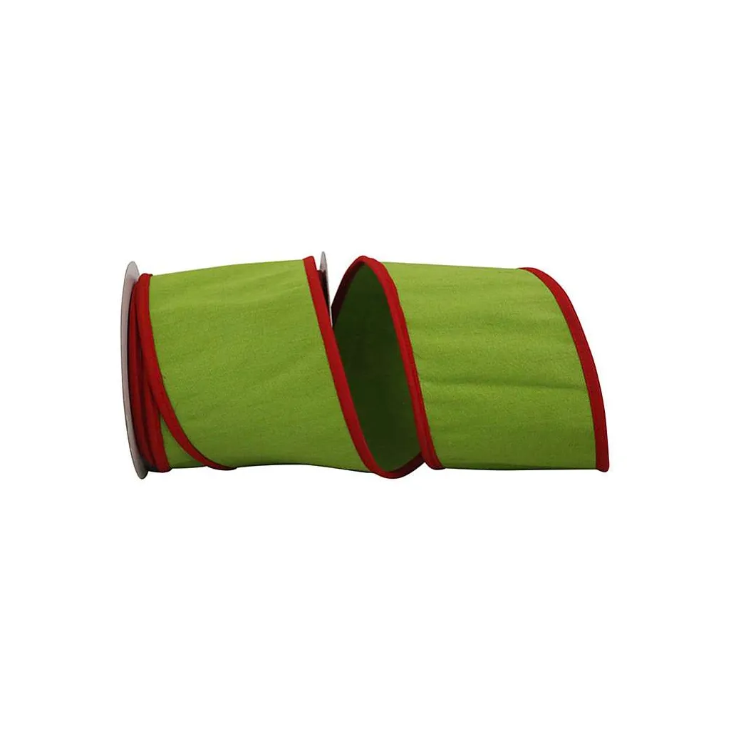 Spring Ribbon^Reliant Ribbon Lime With Red Border Ribbon, 4" X 5Yd