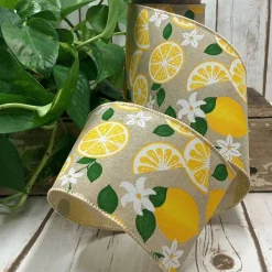 Ribbon^D. Stevens Linen Natural Lemon Ribbon, 4" X 10Yd