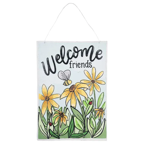 Hanging Decor^Glory Haus Live Life And "Welcome Friends" Reversible Spring Burlee