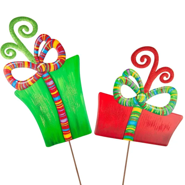 Pot Stakes^The Round Top Collection Merry & Bright Gift Boxes Yard Display