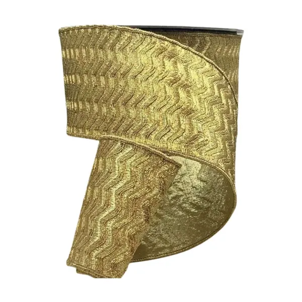 Happy New Year^D. Stevens Metallic Gold Waves Ribbon, 4" X 10Yd