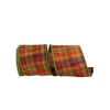 Ribbon^Reliant Ribbon Moss And Cranberry Plaid Ribbon, 4" X 10Yd