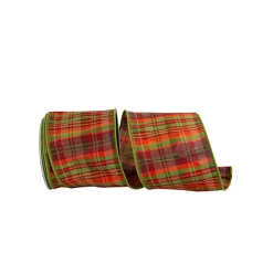 Ribbon^Reliant Ribbon Moss And Cranberry Plaid Ribbon, 4" X 10Yd