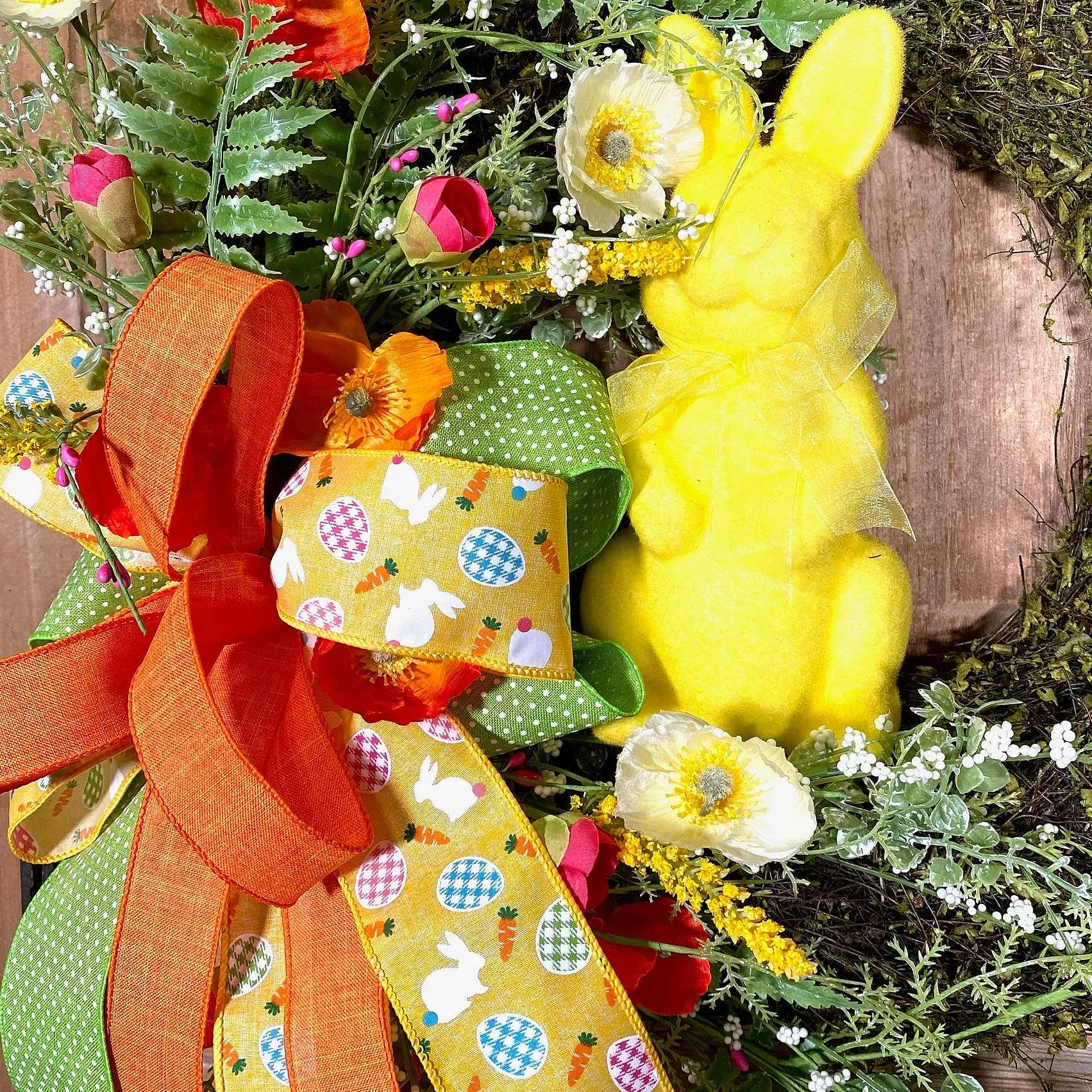 Ribbon^D. Stevens Multi Plaid Eggs And Bunnies On Yellow Ribbon, 2.5" X 10Yd