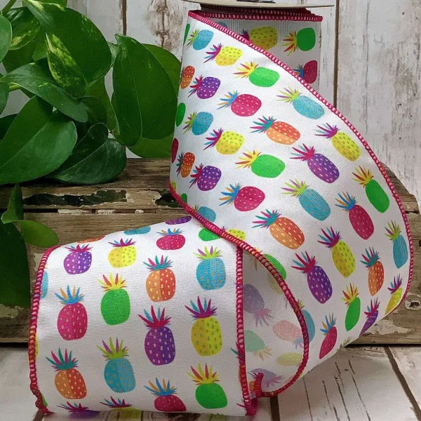 Ribbon^D. Stevens Multicolored Pineapple Ribbon 4"X 10Yd