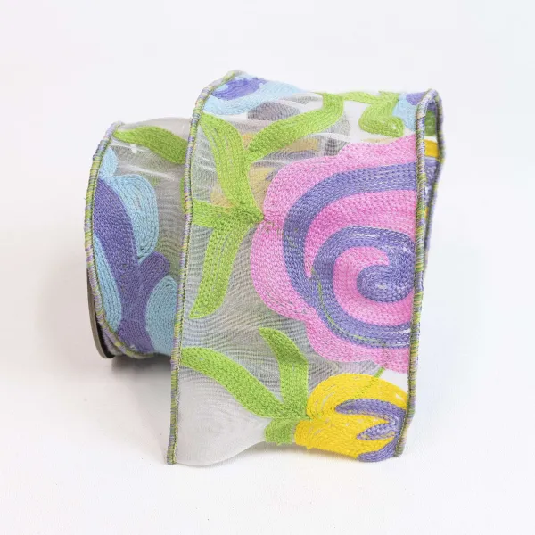 Ribbon^Farrisilk Multifloral Pastel Ribbon, 4" X 10Yd