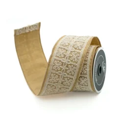 Ribbon^Farrisilk Natural Shabby Mosaic Ribbon, 3" X 10Yd