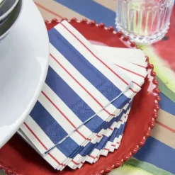 Kitchen & Dining^Hester & Cook Navy & Red Awning Stripe Cocktail Napkin Set
