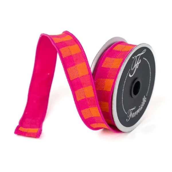 Ribbon^Farrisilk Orange And Hot Pink Stitchery Ribbon, 1" X 10Yd