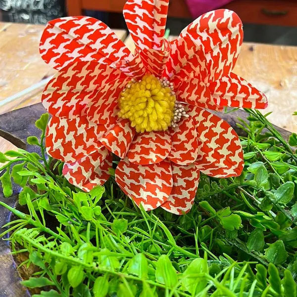 Spring Sprays^Liberty Floral Orange Houndstooth Sunflower Spray