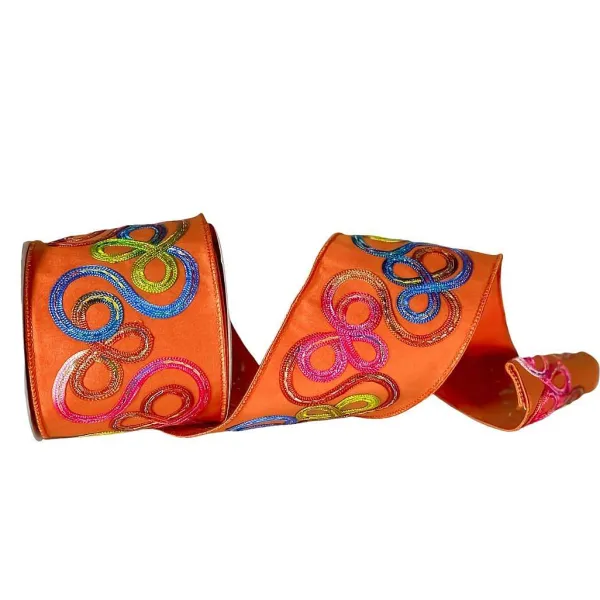 Ribbon^Farrisilk Orange Whimsy Ribbon, 4"X10Yd.