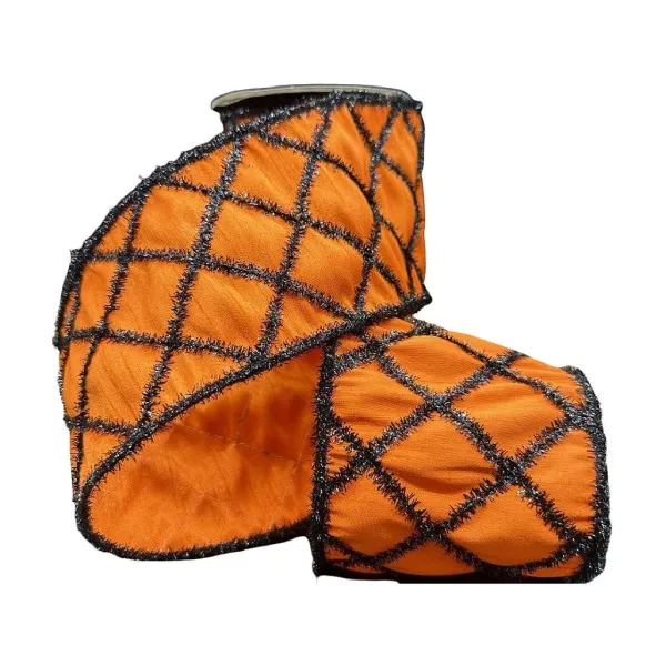 Ribbon^D. Stevens Orange With Diamond Tinsel Ribbon, 4" X 5Yd