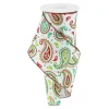 Ribbon^Craig Bachman Paisley In White, Lime, Red And Emerald, 4"X10Yd.
