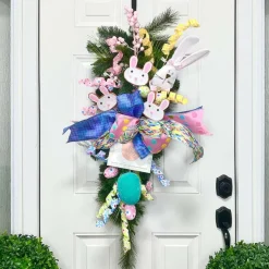 Spring Ribbon^Farrisilk Pastel Checks On Periwinkle Burlap 4"X10Yd