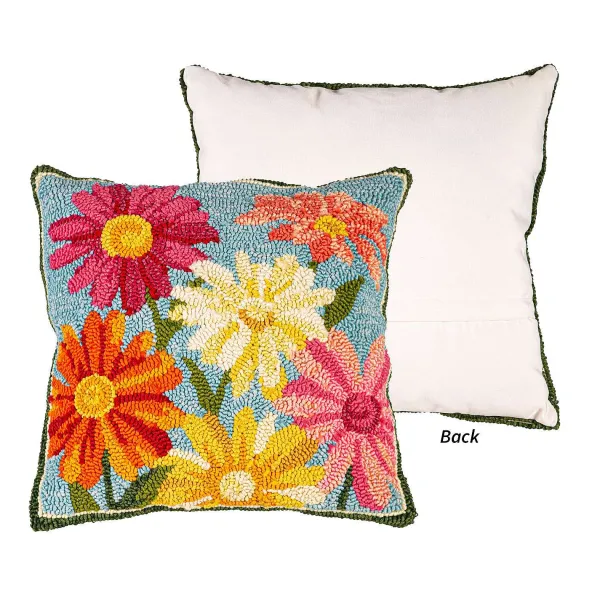 Pillows^Evergreen Pastel Posies Hooked Throw Pillow