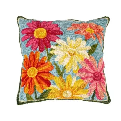 Pillows^Evergreen Pastel Posies Hooked Throw Pillow
