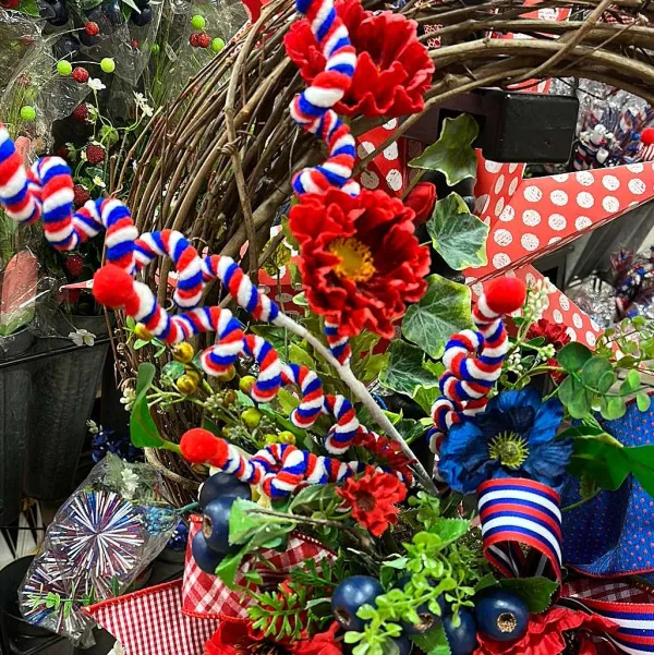 Floral^Liberty Floral Patriotic Curly Spray